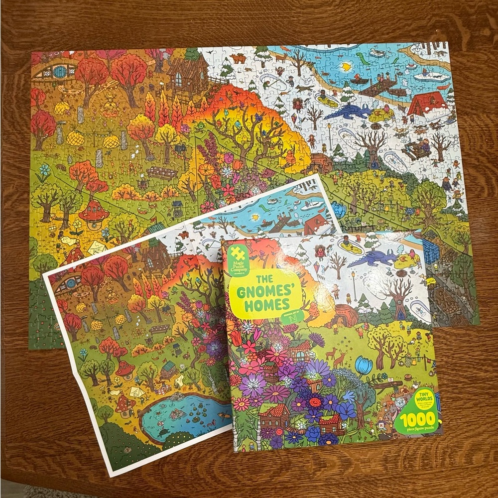 Magic Puzzle Gnomes Homes 1000 Piece Puzzle Complete